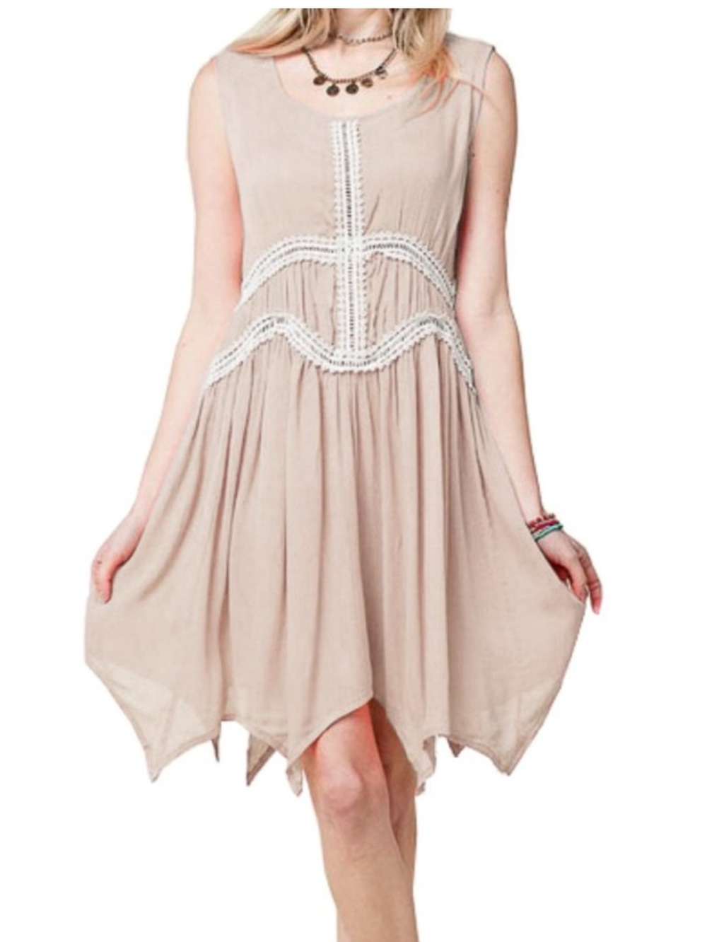 NWT Kori Crochet Lace Detail Dress - Latte